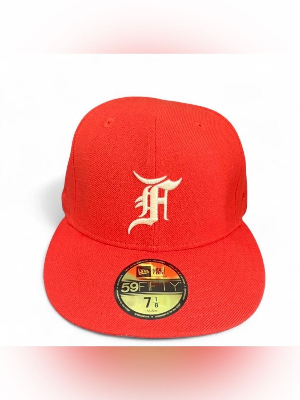 New Era Fear of God Essentials Orange Fitted Cap Sz 7 1/8